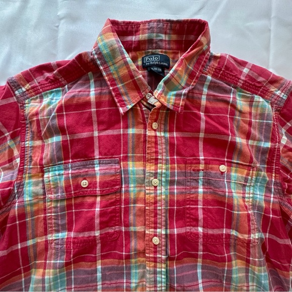 Polo Ralph Lauren red plaid short sleeve button down shirt boys XL 18/20 - Picture 2 of 12